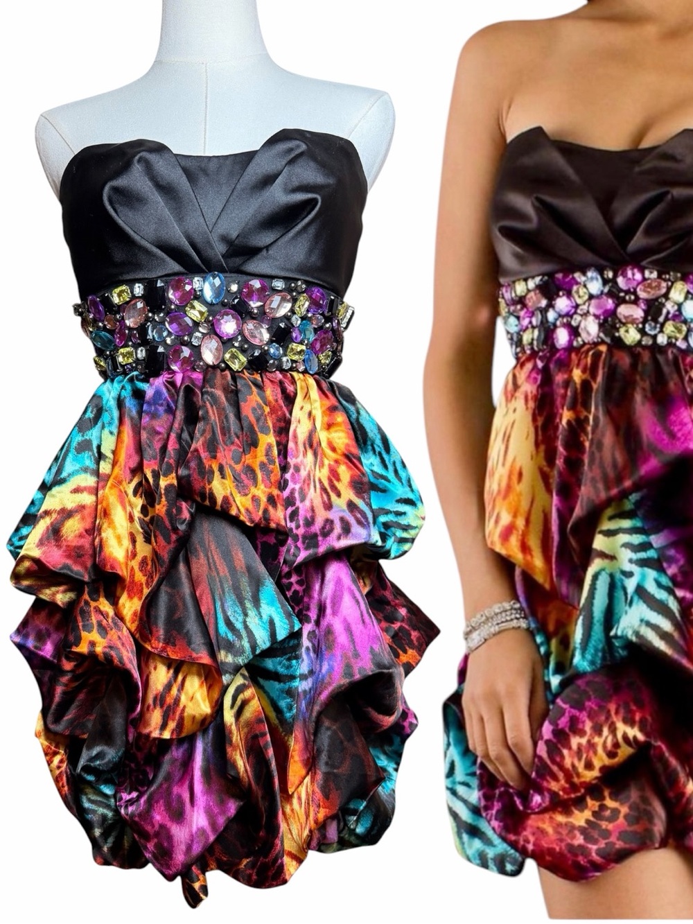 Vintage Xtraordinary Strapless Bubble Hem Jeweled Cocktail Party Dress Juniors 3